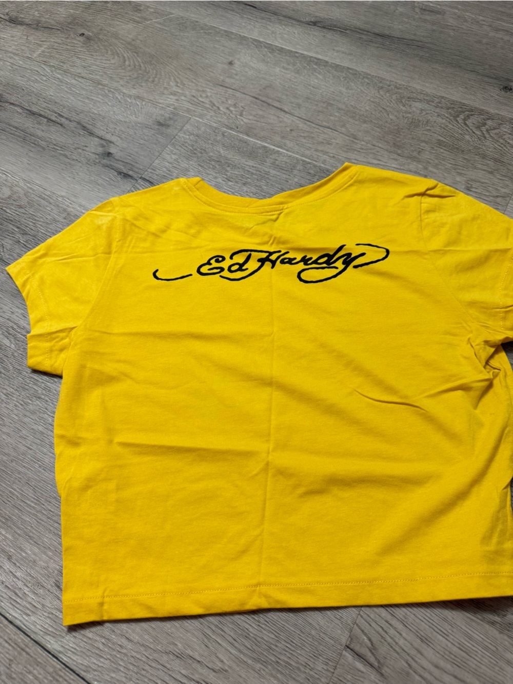 Ed Hardy Yellow Crop Top with Red Rose Graphic - Picture 2 of 3